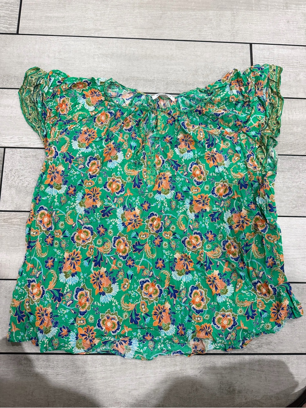 Rose & Olive Green Floral Peasant Blouse